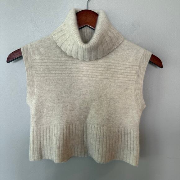 Maison de Papillon Mongolian Cashmere Crop Turtleneck Sweater Sleeveless CreamXS - Picture 7 of 15